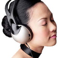 asian woman with headphones